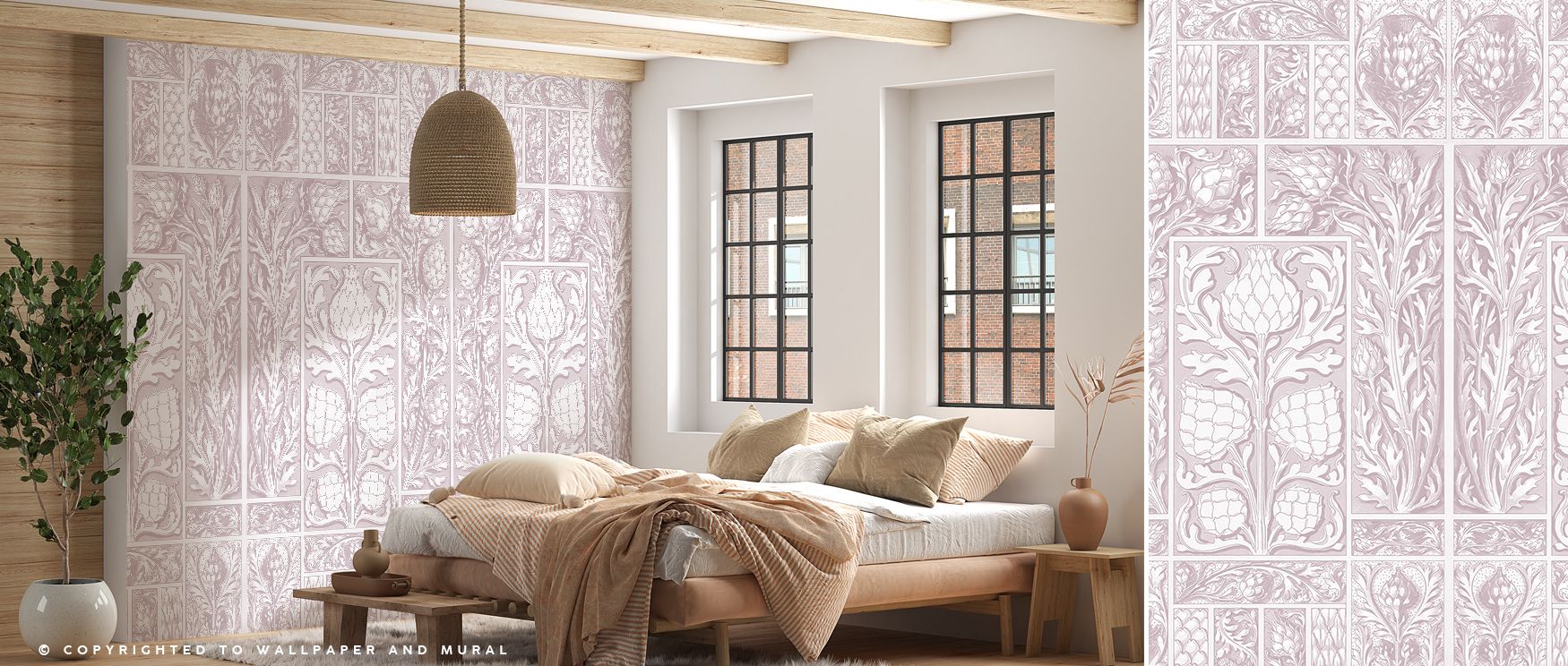 Clear thistle wall mural wallpaper featuring blooming florals in vibrant tones, ideal for bedrooms, lounges, or dining spaces. It enhances interiors with decorative charm, artistic refinement, and timeless floral inspiration, turning walls into graceful c