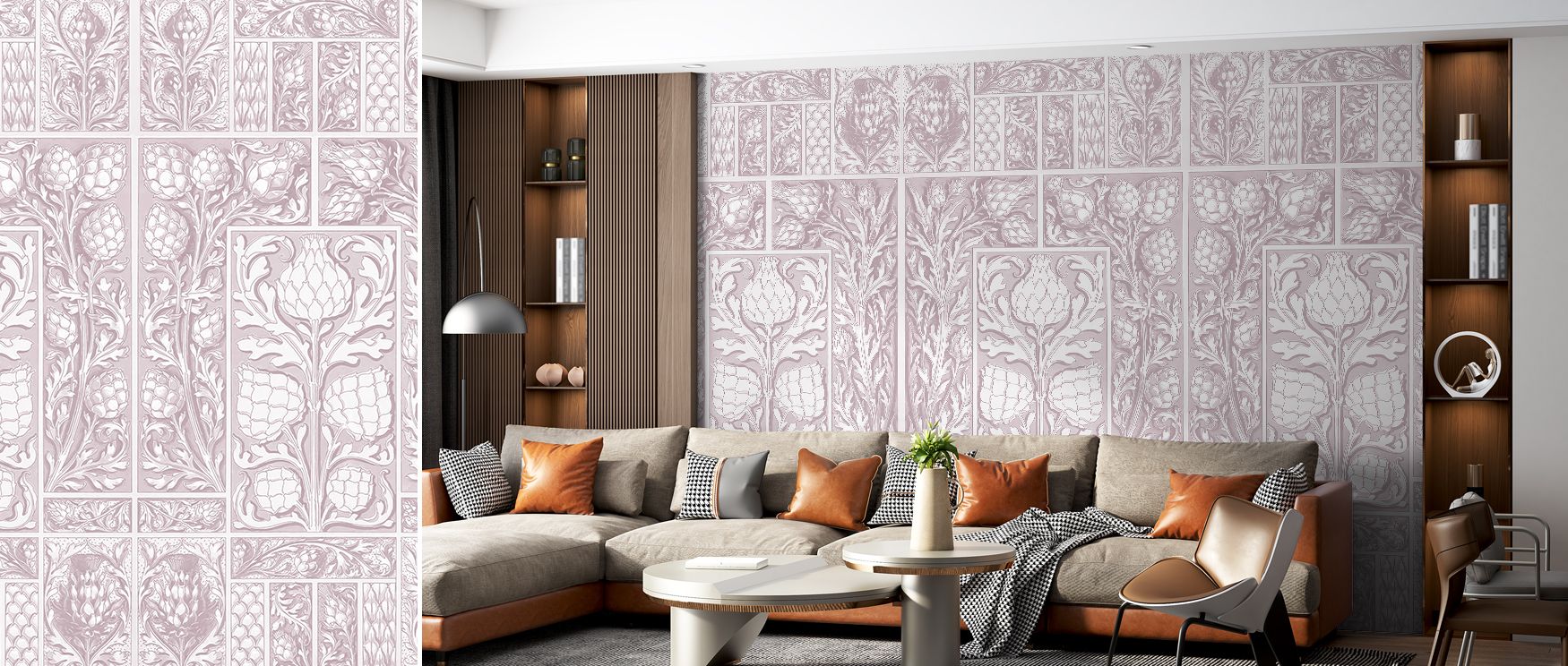 A mural wallpaper design capturing red thistle flowers, suited for bedrooms, dining areas, or lounges. It creates refined interiors enriched with decorative elegance, floral artistry, and natural charm, offering stylish homes peaceful inspiration and grac