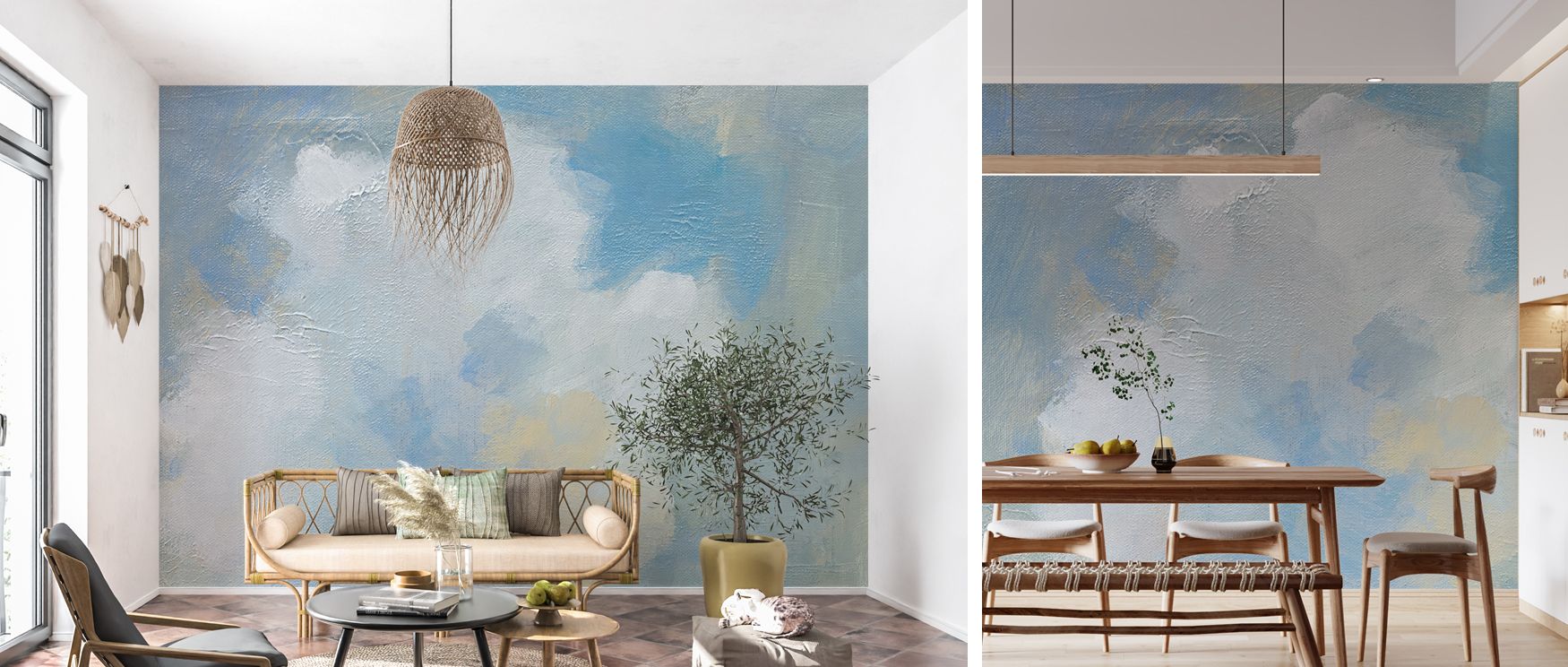 A mural wallpaper showcasing clouds floating over lake horizons, perfect for bedrooms, creative spaces, or dining rooms. It transforms interiors with decorative refinement, natural artistry, and peaceful inspiration, creating timeless spaces enriched with