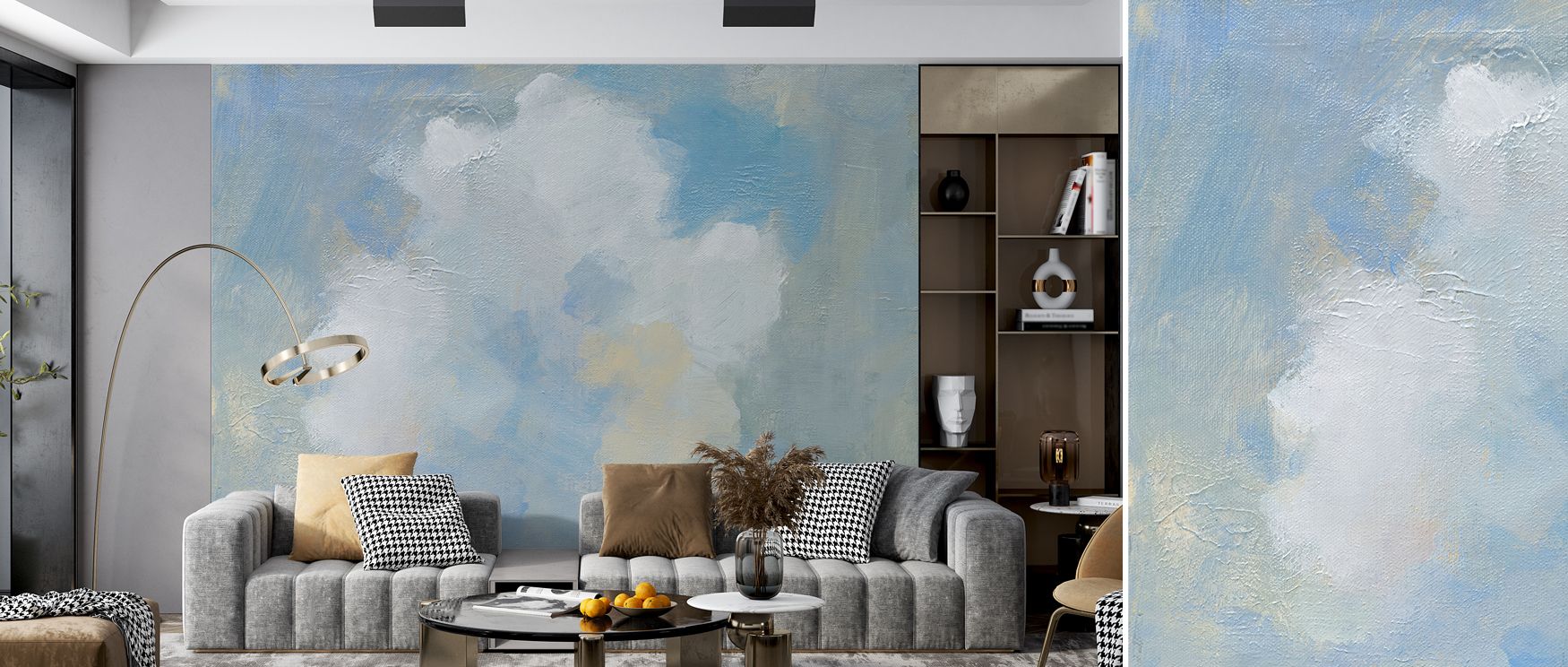 A mural wallpaper capturing cloud-filled skies over calm waters, perfect for bedrooms, living rooms, or studies. It enriches interiors with decorative refinement, natural inspiration, and peaceful artistry, offering homes serene atmospheres filled with ti