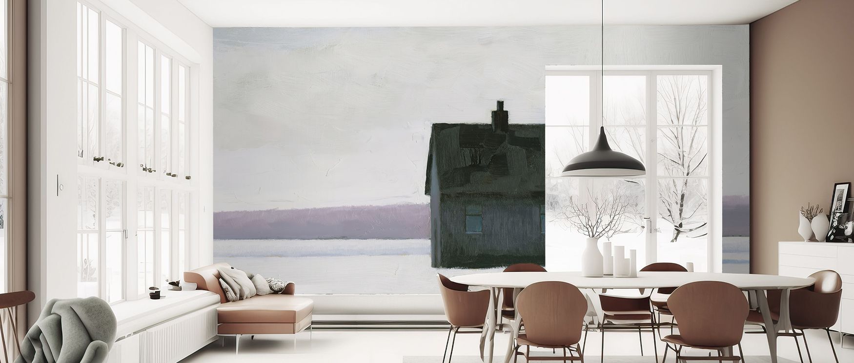 Cold and Lonely Snow View mural wallpaper featuring serene tones, ideal for bedrooms, offices, or living rooms. It transforms interiors with decorative refinement, natural artistry, and seasonal elegance, creating peaceful spaces enriched with calming ins