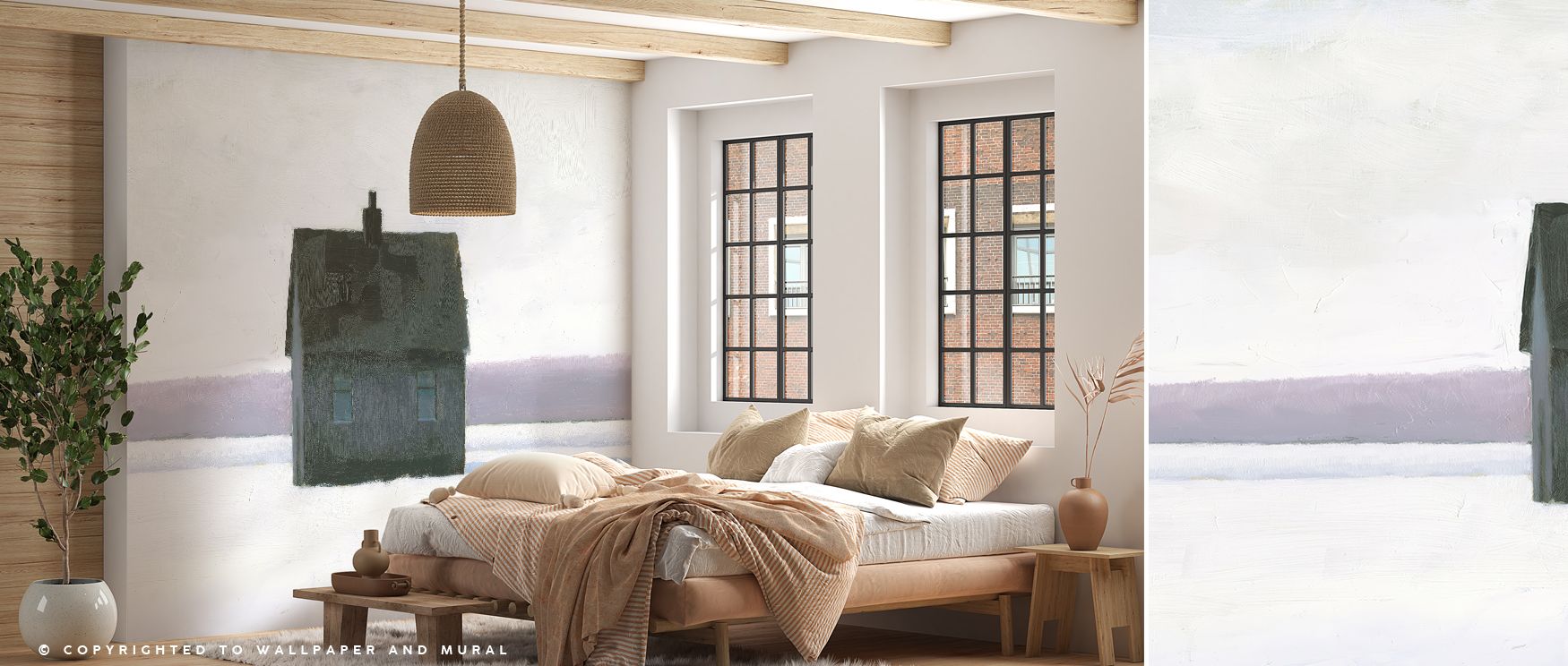 A mural wallpaper featuring snow-covered landscapes, perfect for bedrooms, dining areas, or creative studios. It enhances interiors with decorative refinement, natural artistry, and serene presence, creating peaceful spaces enriched with seasonal elegance