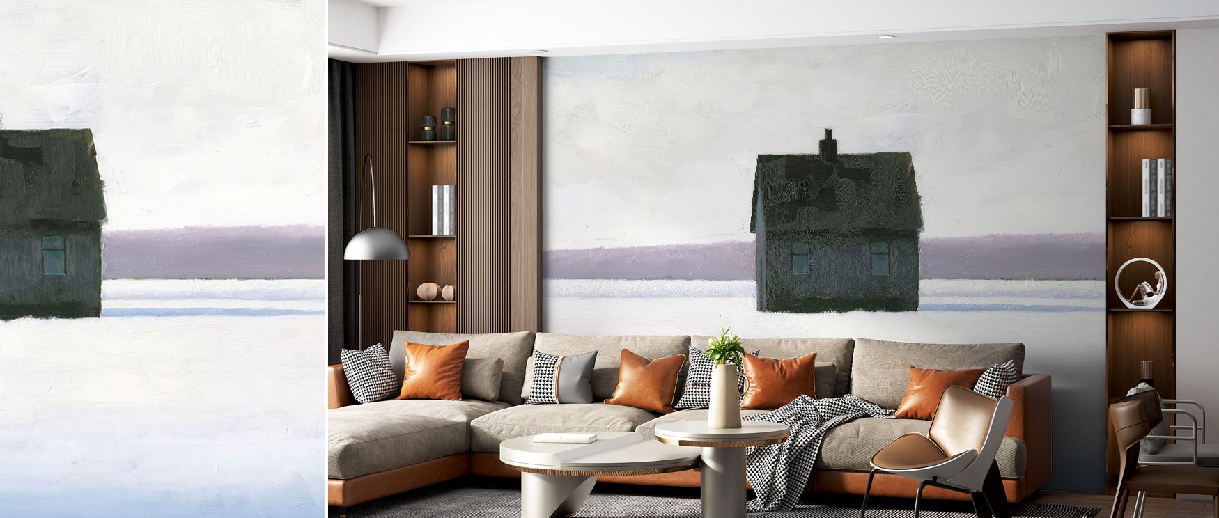 Snow view mural wallpaper designed in cold tones, suited for bedrooms, living rooms, or studies. It creates refined interiors enriched with seasonal artistry, natural charm, and decorative balance, offering homes tranquil atmospheres filled with snowy bea