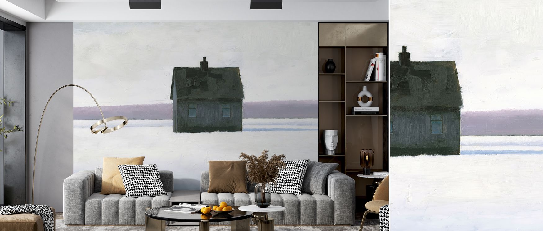 A mural wallpaper capturing snowy horizons, perfect for bedrooms, lounges, or dining rooms. It enriches interiors with seasonal refinement, decorative artistry, and calming charm, creating serene spaces filled with timeless inspiration and wintry sophisti