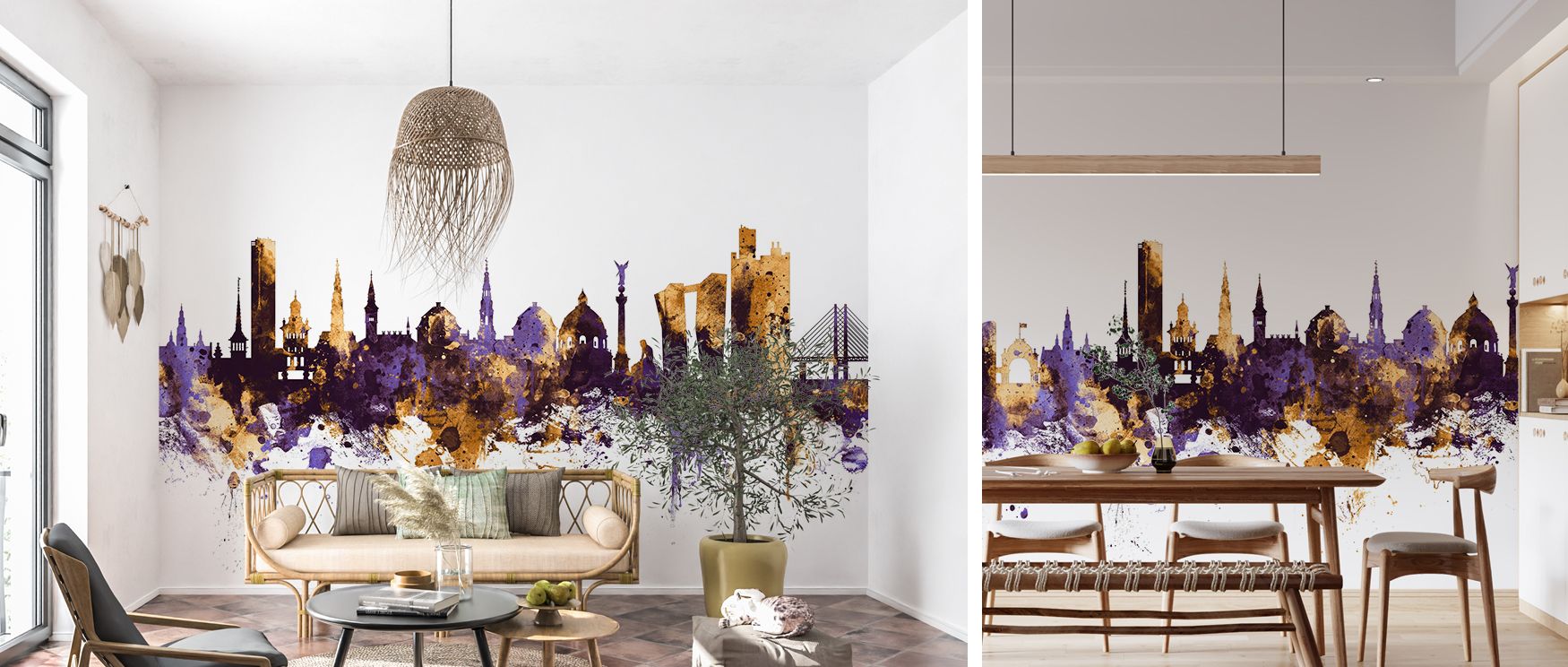 A mural wallpaper showcasing Copenhagen skyline in luminous tones, perfect for bedrooms, living rooms, or offices. It enriches interiors with decorative refinement, metropolitan charm, and architectural artistry, creating striking spaces filled with bold 