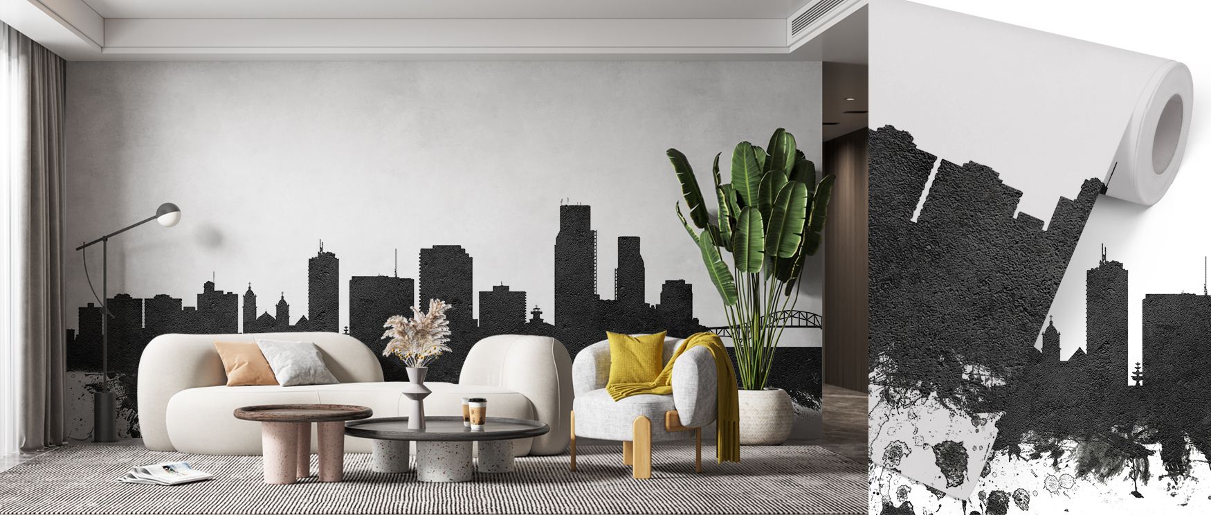 Corpus Christi skyline mural wallpaper rendered in classic black and white, suited for bedrooms, dining areas, or studies. It creates refined interiors enriched with decorative charm, metropolitan refinement, and architectural balance, offering striking s