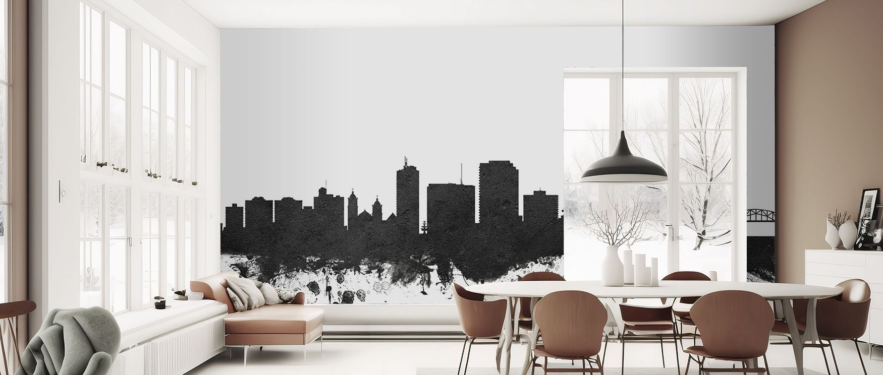 A mural wallpaper capturing Corpus Christi skyline in bold monochrome tones, perfect for bedrooms, dining rooms, or lounges. It enriches interiors with decorative artistry, metropolitan charm, and architectural refinement, offering homes refined atmospher
