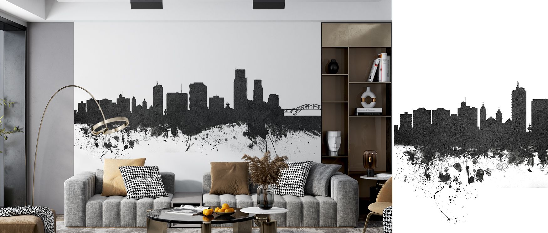 Corpus Christi skyline mural wallpaper featuring classic black and white tones, suited for bedrooms, living rooms, or dining rooms. It enhances interiors with decorative refinement, architectural charm, and metropolitan balance, creating stylish spaces fi