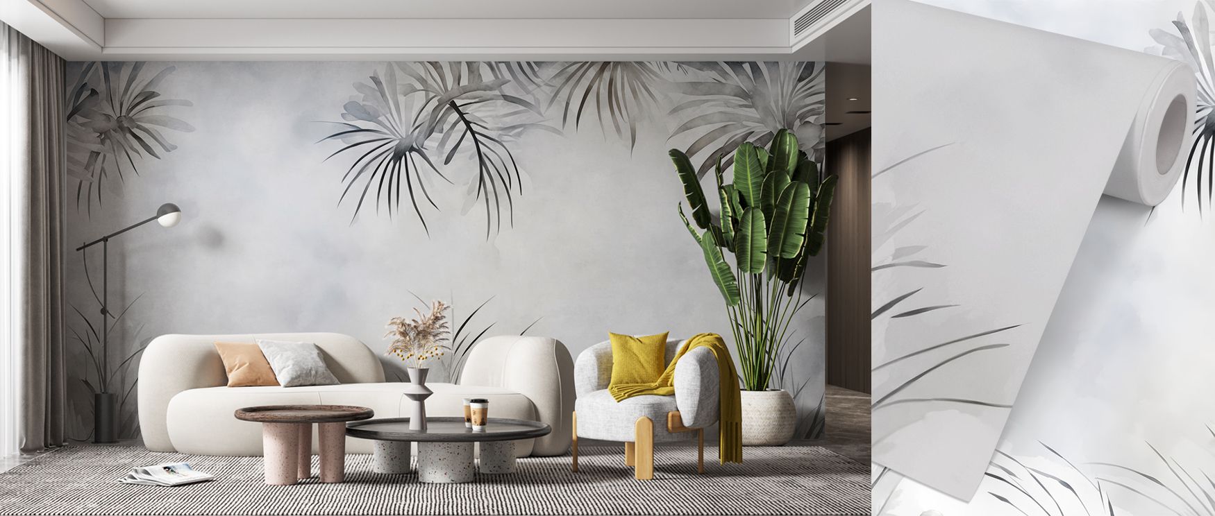 Cranes in a Field mural wallpaper rendered in soft gray hues, suited for bedrooms, studies, or living rooms. It creates calm interiors enriched with decorative refinement, natural artistry, and delicate charm, offering striking spaces filled with timeless