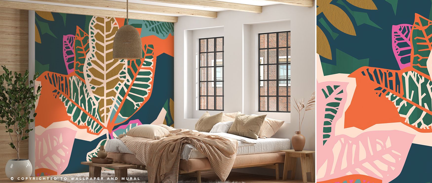 Croton abstract mural wallpaper rendered in vivid tones, ideal for bedrooms, living rooms, or offices. It transforms interiors with decorative artistry, natural charm, and modern inspiration, creating stylish spaces enriched with vibrant sophistication an