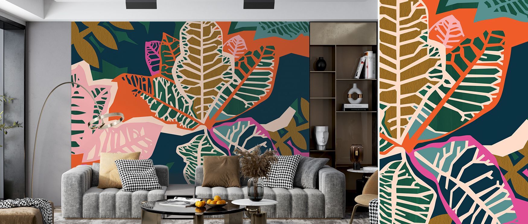 Croton Cool abstract mural wallpaper in colorful tones, suited for bedrooms, lounges, or creative spaces. It creates refined interiors enriched with decorative artistry, modern balance, and expressive charm, offering stylish atmospheres filled with lively