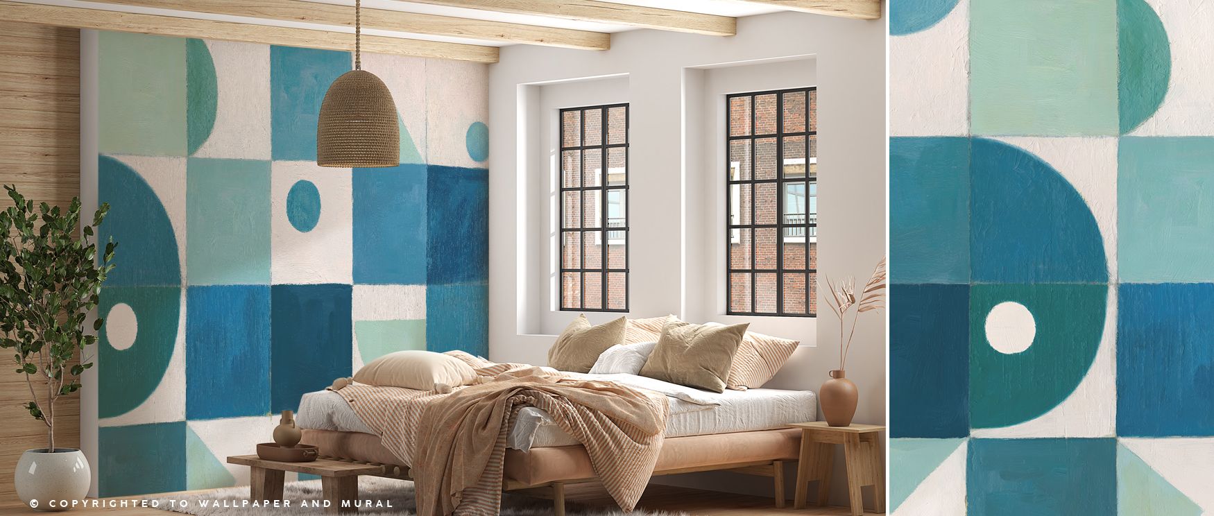Cubic Harmony abstract mural wallpaper in geometric tones, ideal for bedrooms, offices, or lounges. It transforms interiors with decorative refinement, artistic rhythm, and modern presence, creating stylish spaces enriched with bold inspiration and archit