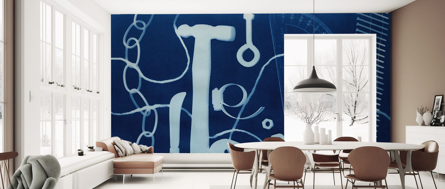 Cyan abstract wallpaper featuring bold geometric forms and expressive color tones, creating a sophisticated yet energetic mood, perfect for professional spaces, modern apartments, or stylish homes where artistic identity matters. 