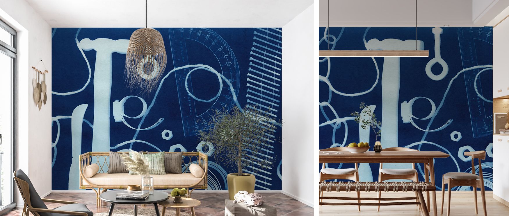 Bold cyan abstract wallpaper design that combines fluid artistic lines and striking blue hues, evoking creativity and movement, suitable for interior spaces like studios, lounges, or bedrooms that thrive on energy and modern inspiration. 