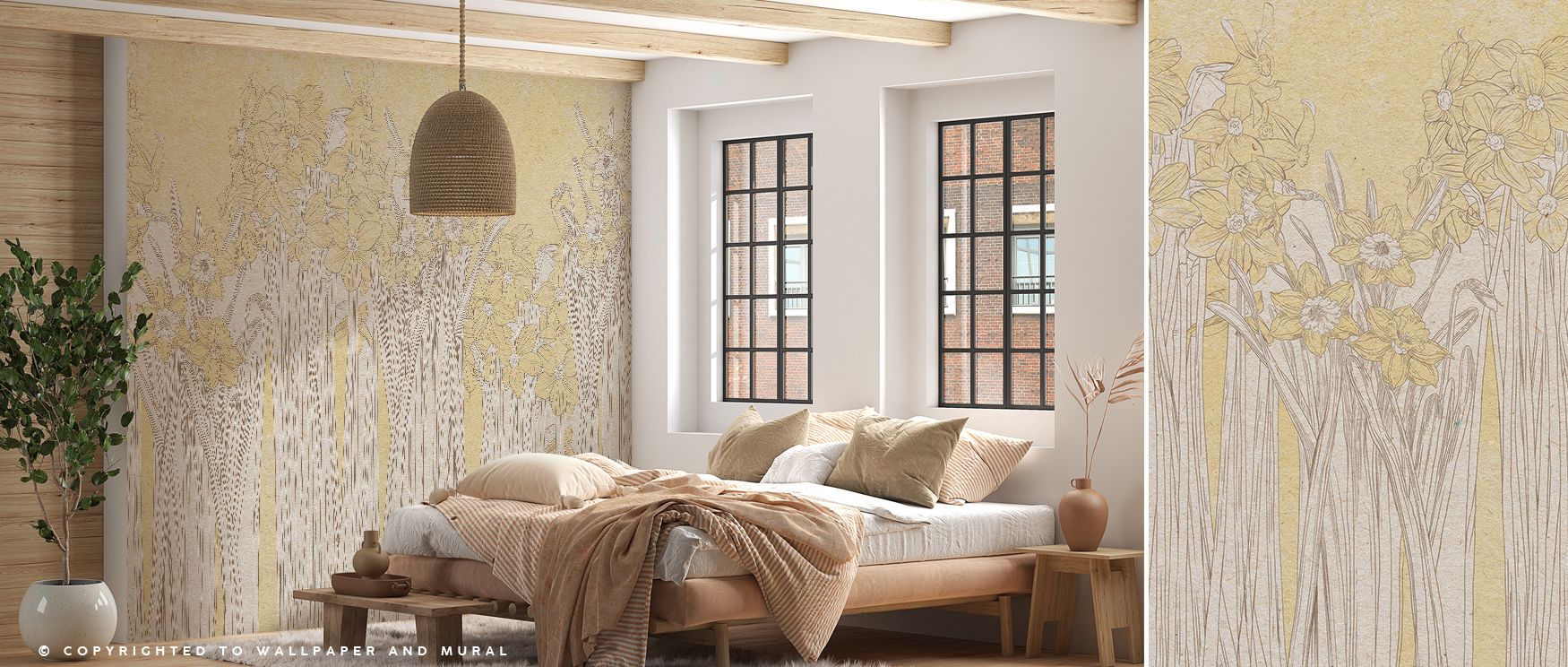 Designed with attention to detail, the Daffodils Meetup wallpaper transforms interiors with blooming charm. Its soft botanical tones enhance walls with natural freshness and refined artistry, suitable for bedrooms, reading nooks, or dining areas where flo