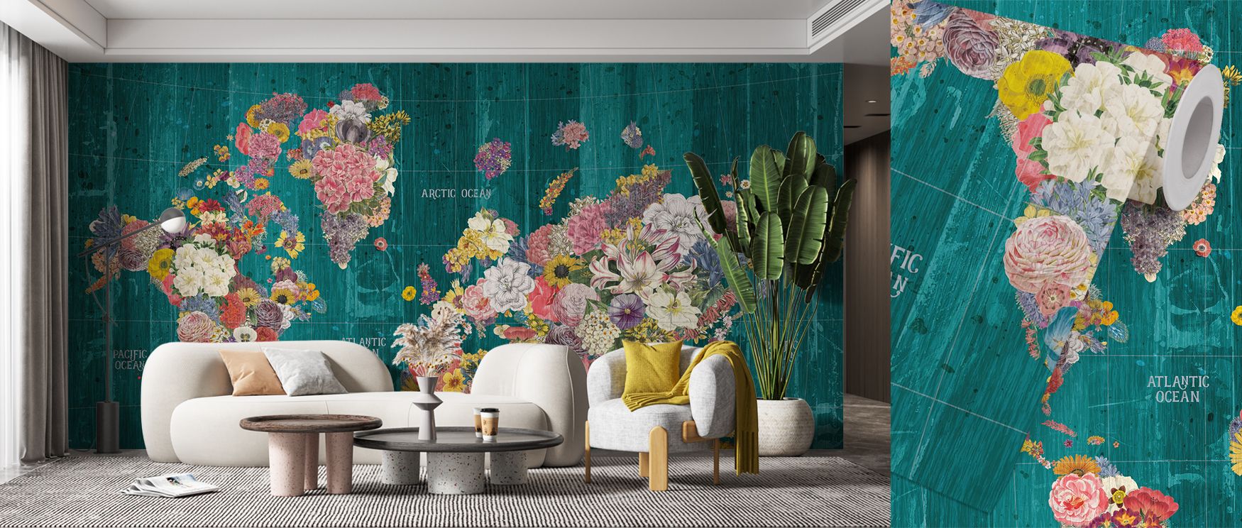 Featuring rich greenery against a dark backdrop, this botanical wallpaper adds an elegant focal point that transforms interiors into lush retreats. The design captures natural mystery, making walls come alive with depth and beauty in spaces like bedrooms,