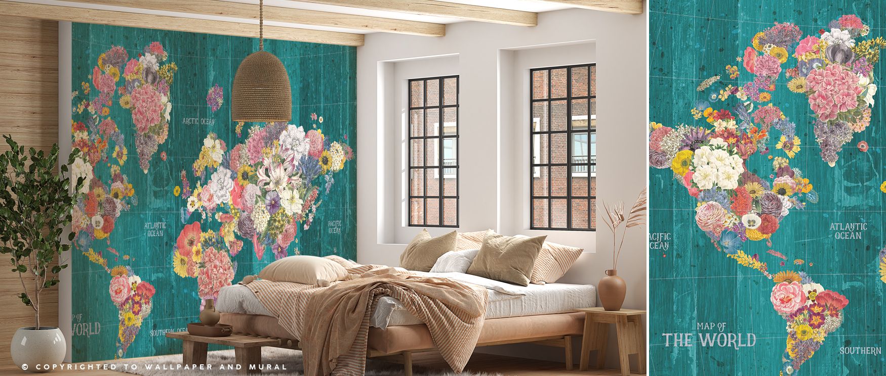 Dark botanical wallpaper design filled with lush green leaves and natural detailing that provide interiors with a sophisticated backdrop. Its dramatic atmosphere enhances spaces such as bedrooms, lounges, or creative studios where elegance and natural ins