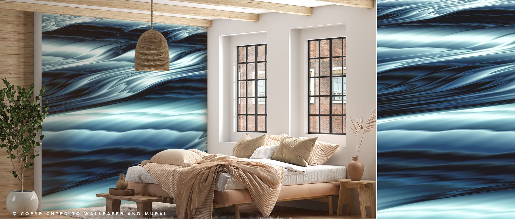 This wallpaper captures fluid motion in dark abstract tones, offering interiors a striking focal point filled with elegance. Its modern design makes it suitable for living rooms, lounges, or bedrooms where stylish artistry sets the mood. 