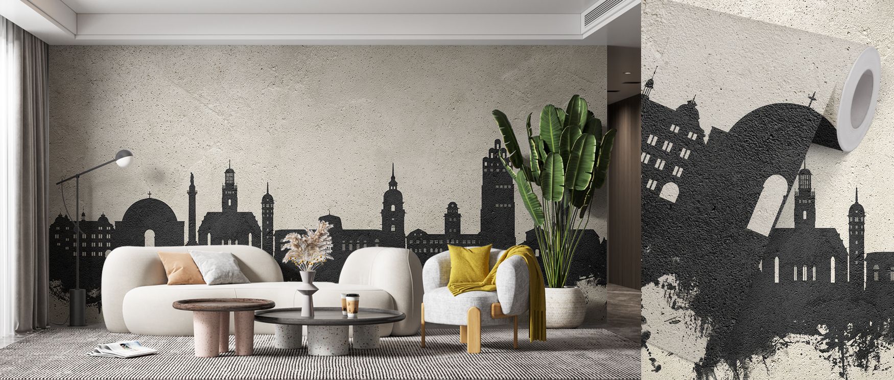 A city wallpaper showcasing Darmstadt’s skyline with a concrete backdrop, creating walls filled with urban charm and sophistication. Its minimalist design provides atmosphere for living rooms, bedrooms, or workspaces that value modern architectural storyt