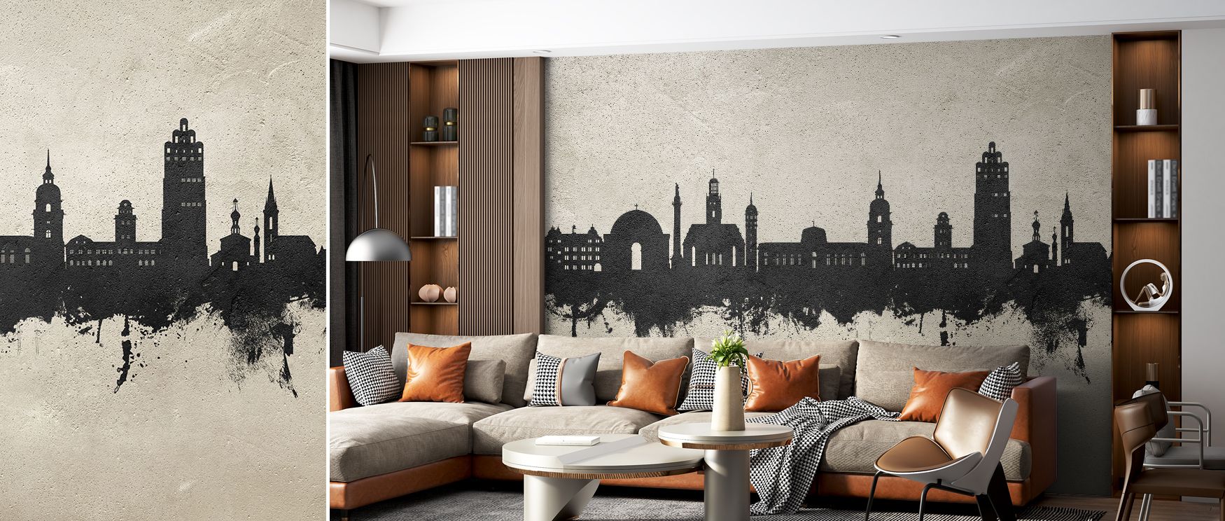 This wallpaper captures Darmstadt’s skyline in neutral tones, offering interiors architectural depth and contemporary elegance. Suitable for offices, bedrooms, or living rooms, it transforms plain walls into urban statements with sleek design appeal. 