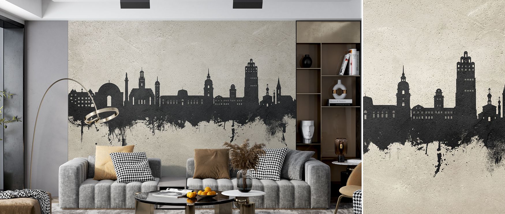 Darmstadt skyline wallpaper designed with concrete-inspired tones to add minimalist sophistication to interiors. Perfect for bedrooms, dining rooms, or offices, it creates walls that highlight urban artistry and modern architectural refinement. 