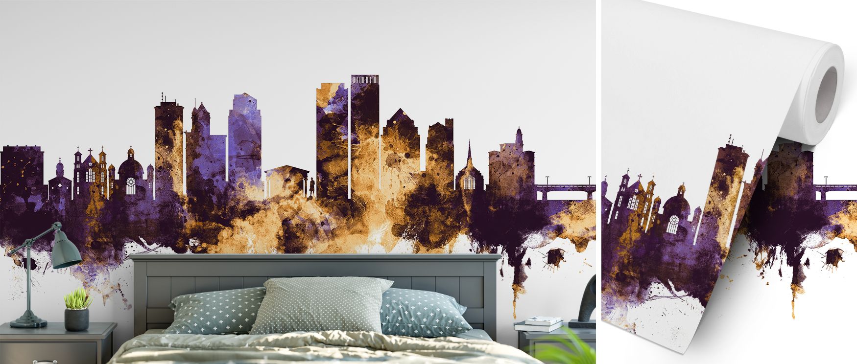 A mural wallpaper showcasing Dayton skyline in radiant tones, ideal for bedrooms, lounges, or studies. It enhances interiors with decorative artistry, metropolitan charm, and stylish balance, creating refined spaces enriched with bold inspiration, cultura