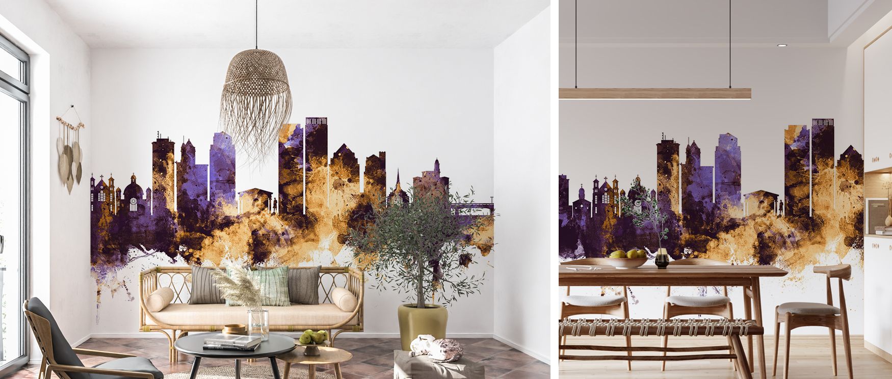 A mural wallpaper capturing Dayton skyline in radiant artistry, perfect for bedrooms, living rooms, or offices. It enriches interiors with decorative refinement, urban charm, and cultural presence, creating bold spaces filled with modern sophistication an