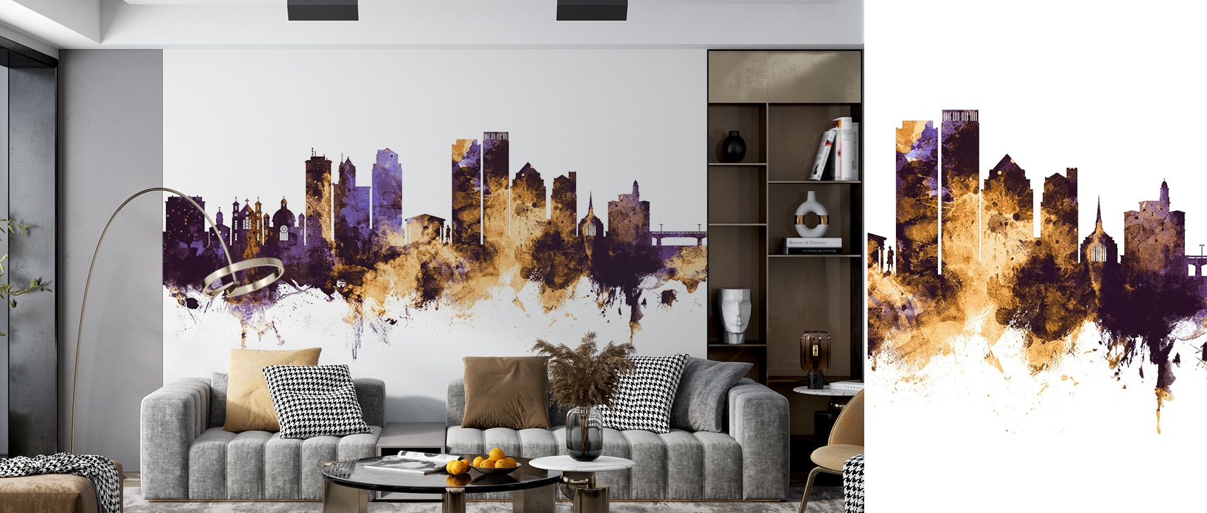 Dayton skyline mural wallpaper designed in bold radiant tones, suited for bedrooms, creative interiors, or lounges. It creates stylish spaces enriched with decorative artistry, cultural inspiration, and modern balance, offering refined homes architectural