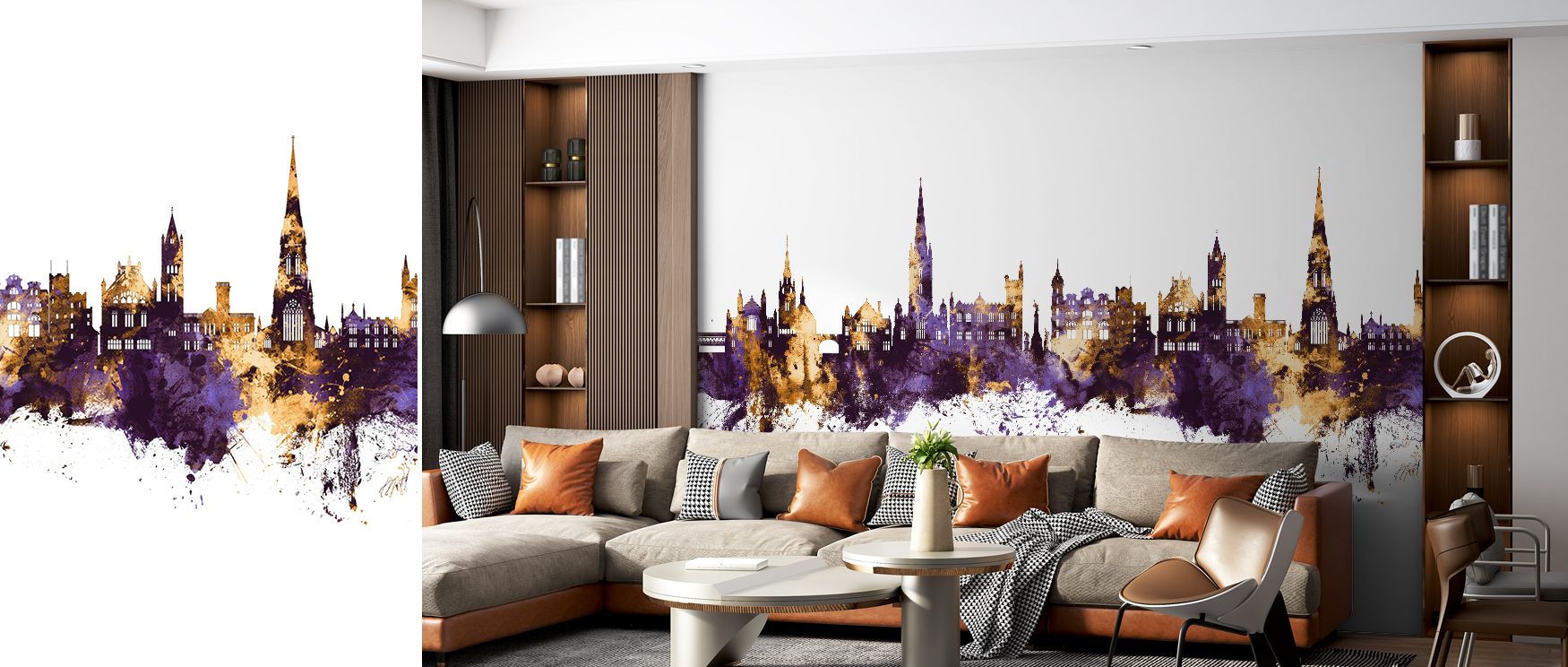 A mural wallpaper featuring Derry skyline in radiant hues, perfect for bedrooms, dining areas, or studies. It enriches interiors with decorative refinement, metropolitan balance, and cultural artistry, creating refined spaces enriched with historic charm,