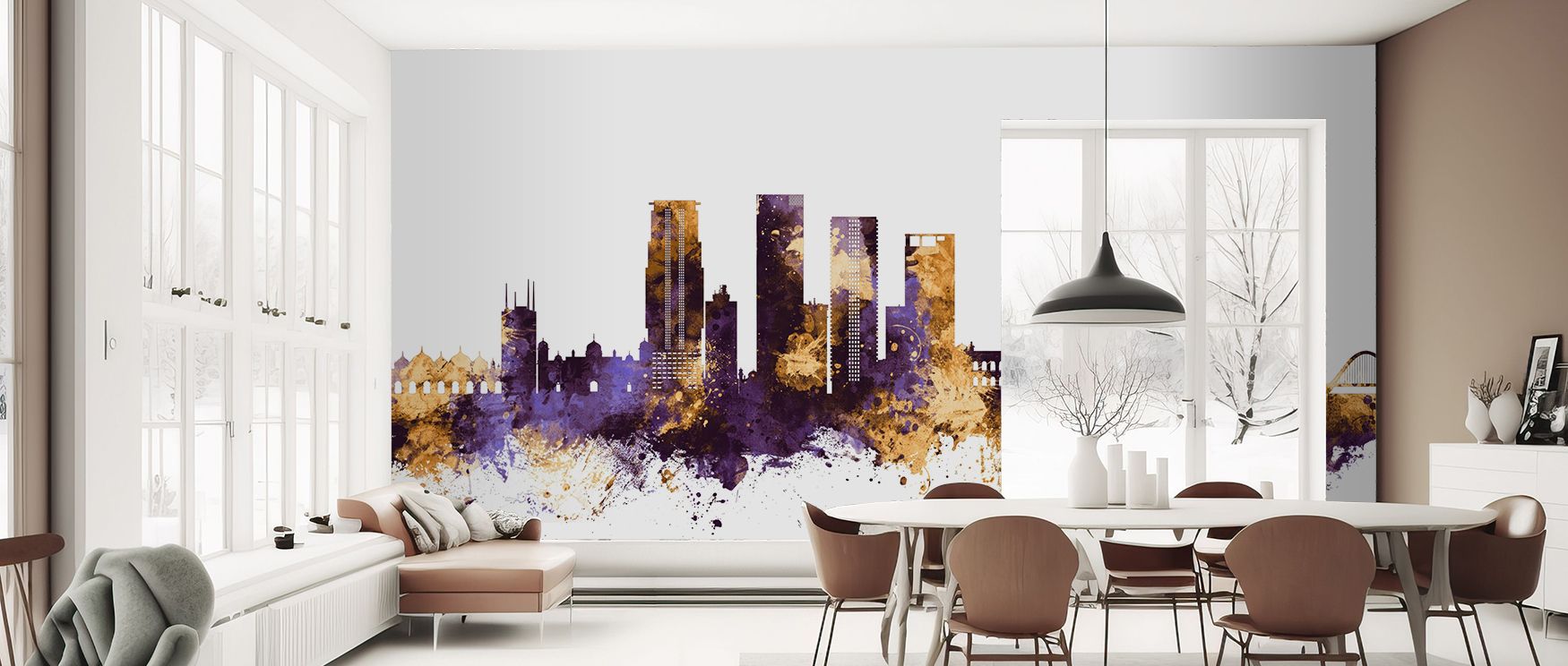 A mural wallpaper showcasing Dhaka skyline in regal artistry, perfect for bedrooms, dining rooms, or offices. It enriches interiors with decorative refinement, cultural sophistication, and metropolitan balance, creating stylish spaces enriched with bold i