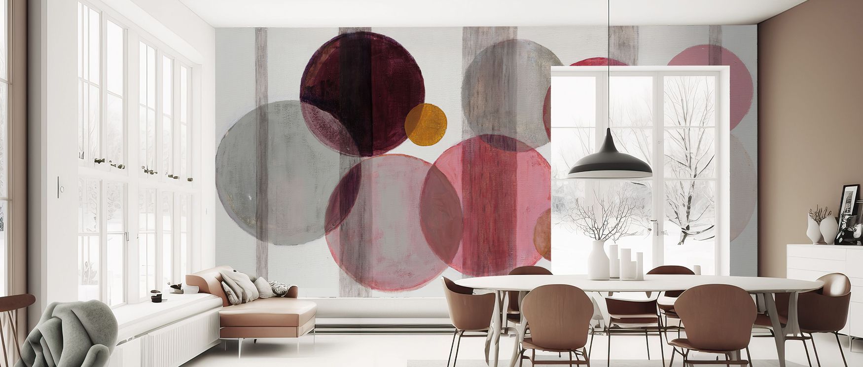 A mural wallpaper design featuring playful dots in vibrant tones, perfect for children’s bedrooms, playrooms, or nurseries. It enriches interiors with decorative refinement, colorful charm, and whimsical artistry, creating stylish atmospheres enriched wit