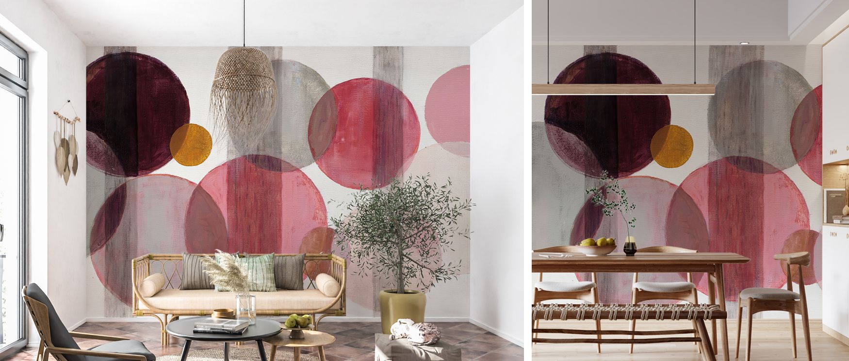 A wallpaper featuring abstract dot motifs in colorful arrangements, perfect for nurseries, living spaces, or playrooms. It enriches interiors with decorative artistry, playful refinement, and lively balance, creating bold spaces filled with cheerful energ