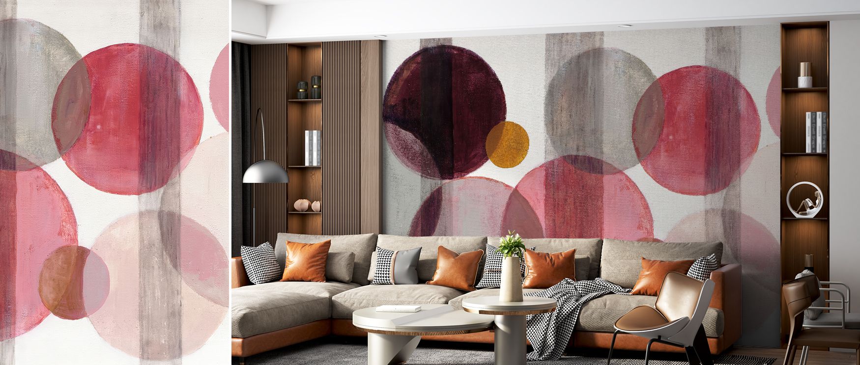 A mural wallpaper showcasing playful dots in abstract form, perfect for bedrooms, playrooms, or nurseries. It enriches interiors with decorative refinement, colorful artistry, and whimsical energy, creating stylish spaces enriched with joy, creativity, an