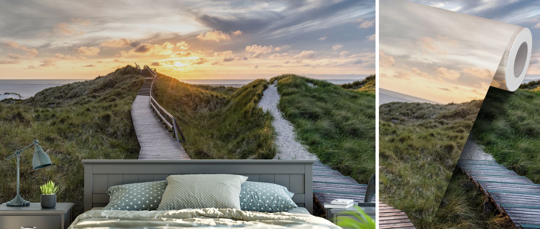 A mural wallpaper showcasing boardwalk imagery in soft tones, ideal for bedrooms, dining areas, or lounges. It enhances interiors with decorative artistry, natural refinement, and calm inspiration, creating refined spaces enriched with tranquility, balanc
