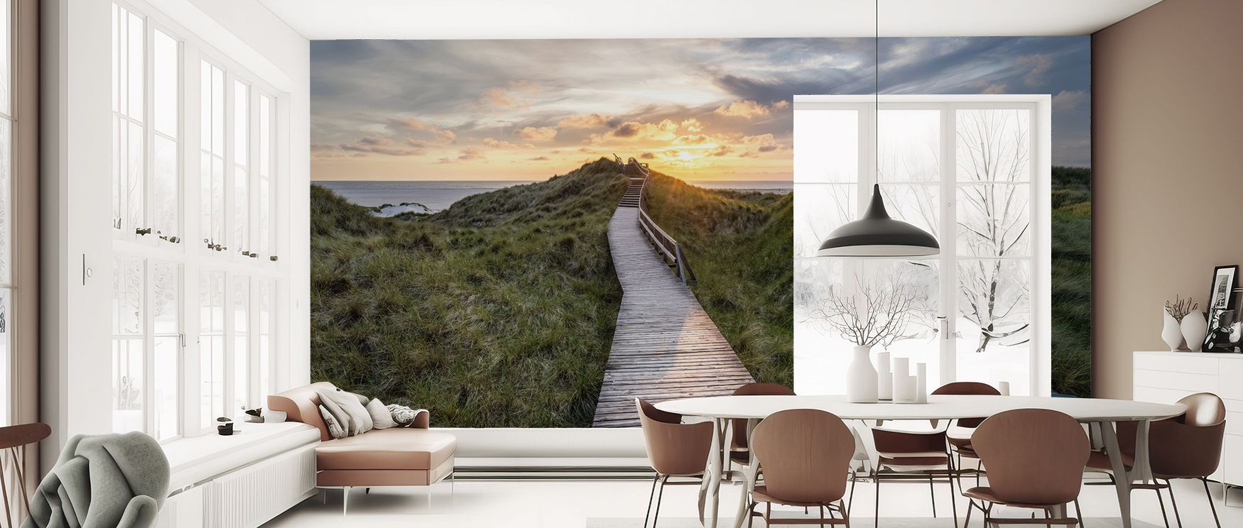 A mural wallpaper capturing scenic boardwalk views, perfect for bedrooms, lounges, or creative spaces. It enriches interiors with decorative refinement, natural artistry, and calming inspiration, creating stylish atmospheres enriched with balance, peace, 