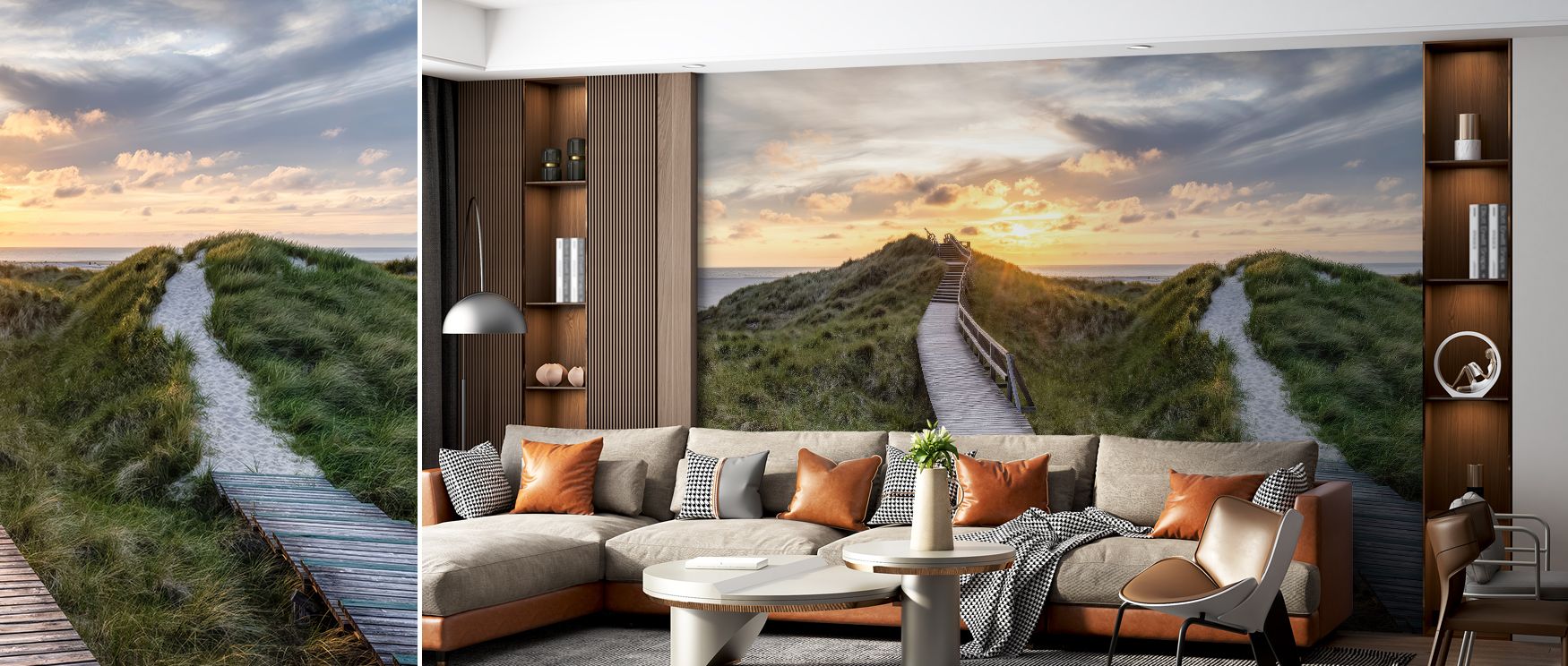 A mural wallpaper showcasing boardwalk scenery in delicate tones, perfect for bedrooms, creative spaces, or living rooms. It enriches interiors with decorative artistry, natural inspiration, and calming charm, creating refined spaces enriched with timeles