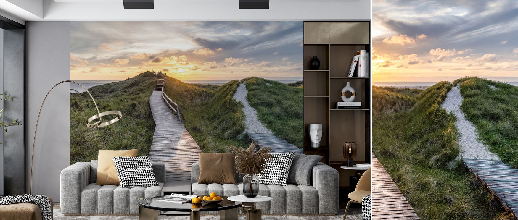 Double boardwalk mural wallpaper in scenic artistry, suited for bedrooms, living rooms, or dining areas. It creates refined interiors enriched with natural charm, decorative refinement, and serene balance, offering stylish spaces filled with peaceful pres