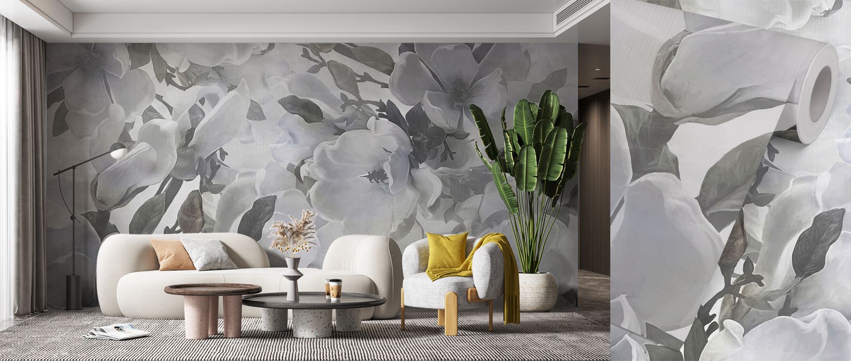 Elegant magnolia mural wallpaper rendered in delicate tones, suited for bedrooms, living rooms, or studies. It creates refined interiors enriched with floral beauty, decorative refinement, and calm sophistication, offering stylish homes serene atmospheres