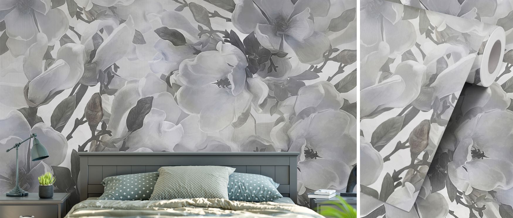 Small magnolia mural wallpaper designed in soft tones, ideal for bedrooms, creative spaces, or dining rooms. It enhances interiors with decorative refinement, floral artistry, and calm inspiration, creating stylish spaces enriched with natural charm and t