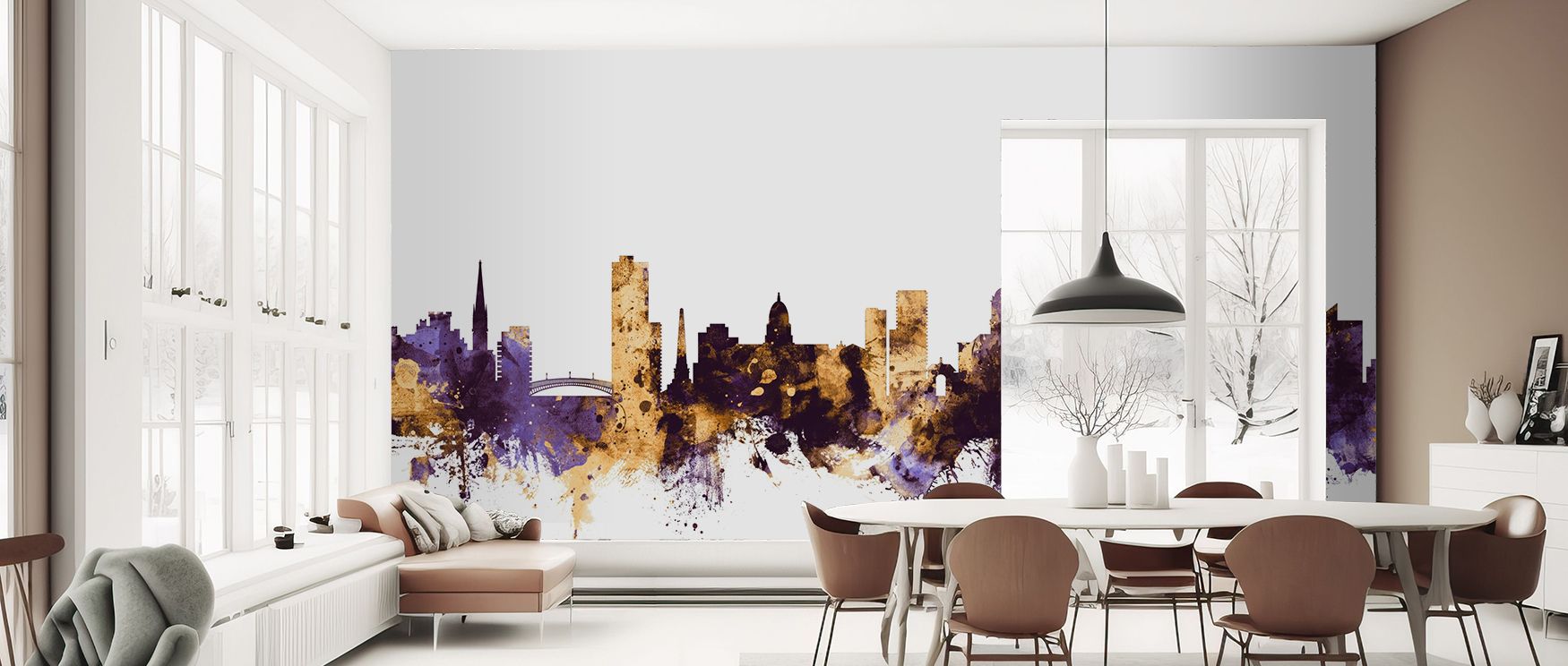 A mural wallpaper showcasing Dublin skyline cityscape in luminous artistry, perfect for bedrooms, dining rooms, or living spaces. It enriches interiors with decorative refinement, cultural artistry, and metropolitan charm, creating stylish atmospheres fil