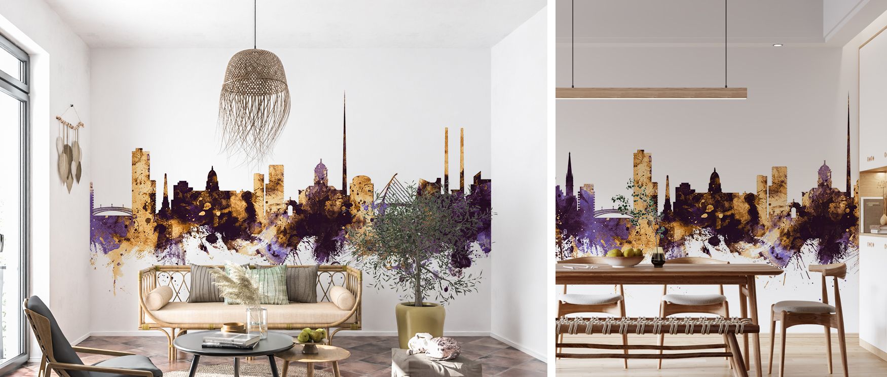 A mural wallpaper capturing Dublin cityscape in regal artistry, perfect for offices, living rooms, or studies. It enriches interiors with decorative refinement, cultural artistry, and metropolitan balance, creating stylish atmospheres filled with bold ins