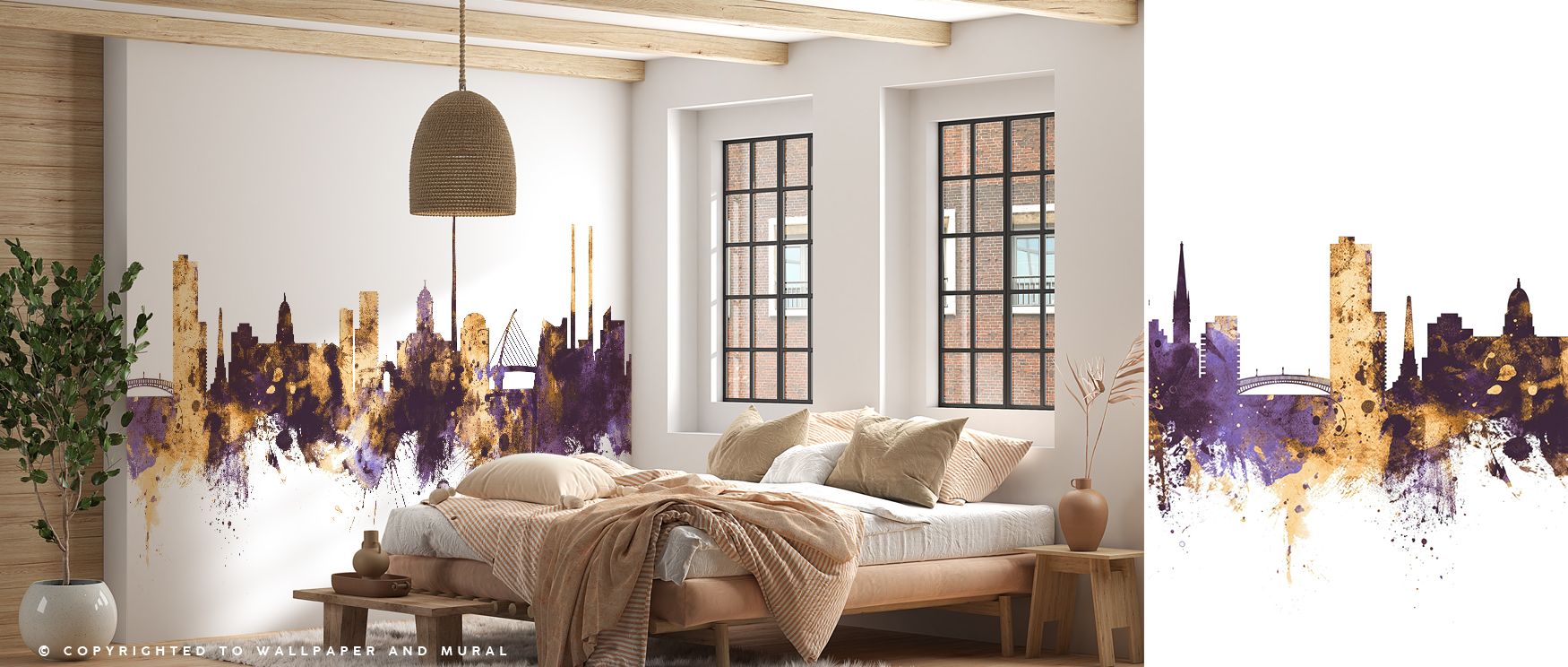 Dublin skyline mural wallpaper designed in luminous tones, ideal for bedrooms, lounges, or creative spaces. It transforms interiors with decorative refinement, cultural sophistication, and metropolitan artistry, creating stylish spaces enriched with archi