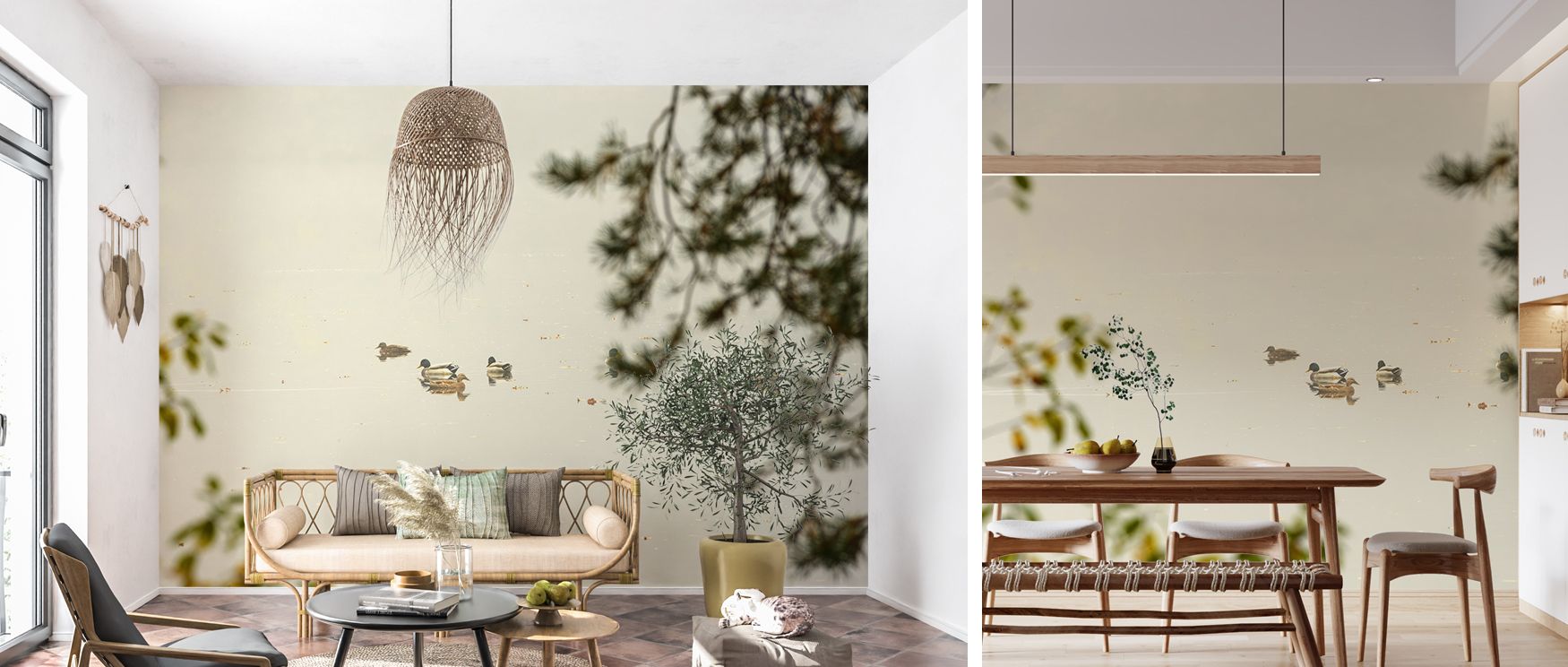 A scenic mural wallpaper featuring ducks resting in artistic tones, perfect for bedrooms, lounges, or creative areas. It enriches interiors with decorative refinement, natural artistry, and calming charm, creating stylish spaces enriched with timeless sop