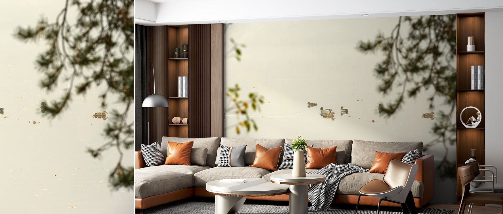 A mural wallpaper showcasing ducks resting in peaceful scenic detail, perfect for bedrooms, living rooms, or dining areas. It enriches interiors with decorative refinement, natural artistry, and serene charm, creating refined spaces filled with timeless s
