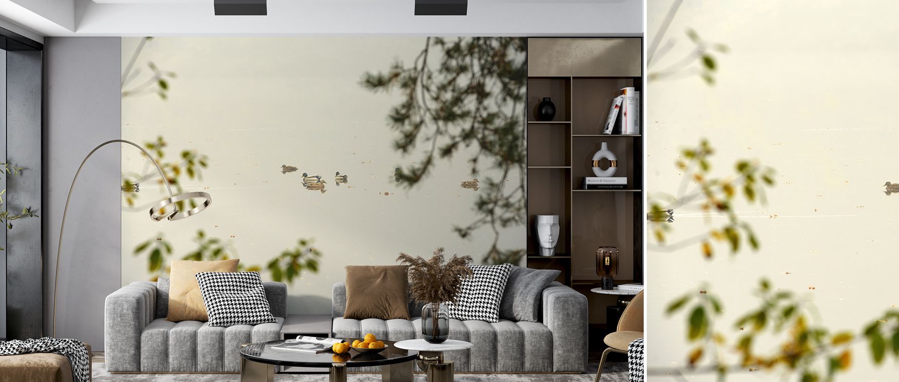 Scenic ducks mural wallpaper rendered in artistic tones, ideal for bedrooms, living spaces, or studies. It transforms interiors with decorative refinement, natural artistry, and calming charm, creating stylish atmospheres enriched with tranquility and ins