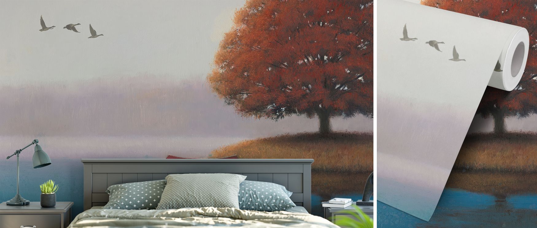 Peaceful dawn wallpaper mural with subtle light and soft pastel skies transforms home interiors into calm sanctuaries, enhancing bedrooms, kitchens, or living rooms with gentle nature-inspired beauty that promotes restfulness and a refreshing daily mood. 
