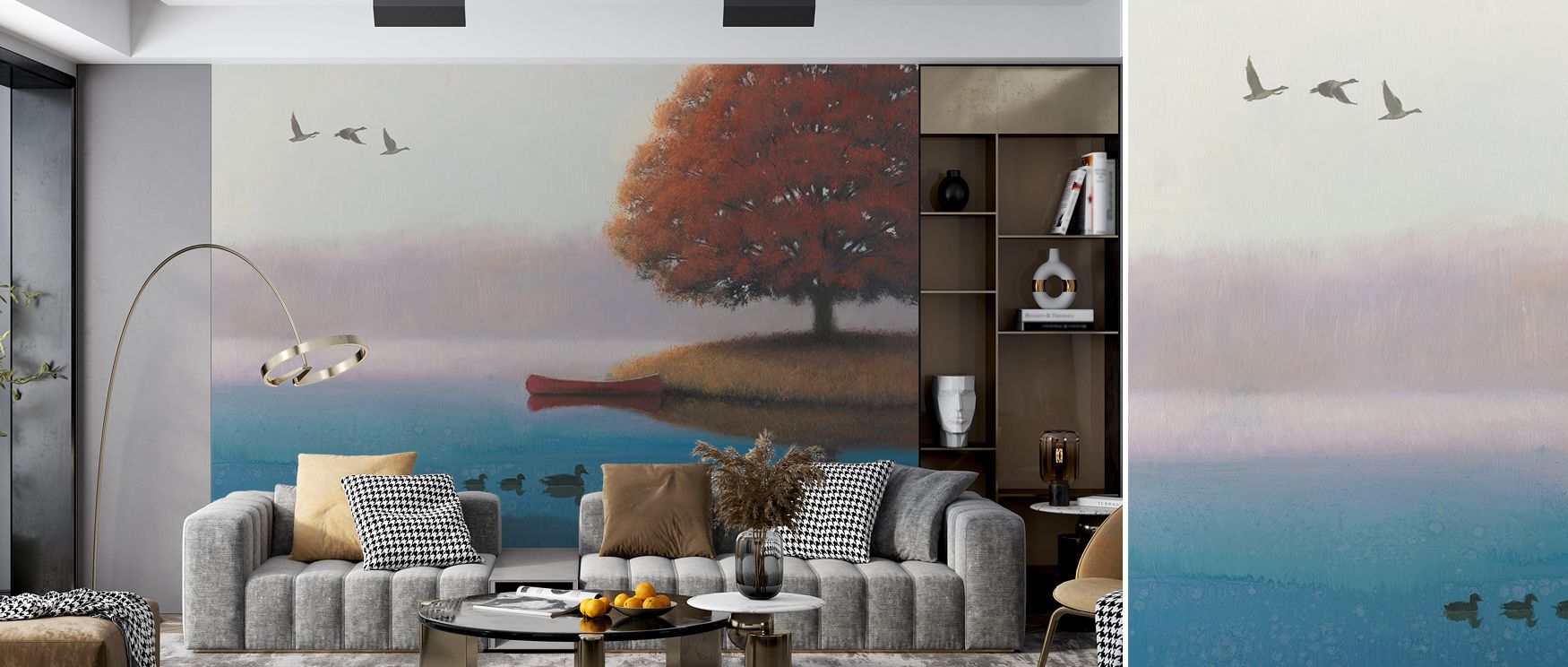 Tranquil early morning wallpaper scene with muted hues and gentle light creates peaceful bedrooms, kitchens, or relaxation areas, enriching interiors with calm natural energy and timeless beauty inspired by dawn landscapes. 