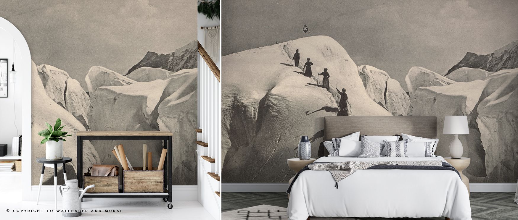 Eismeer Heights wall covering with majestic peaks and calm landscapes enhances bedrooms or living rooms with mountain-inspired grandeur, blending natural beauty and serene tones into interiors filled with calmness and inspiration. 