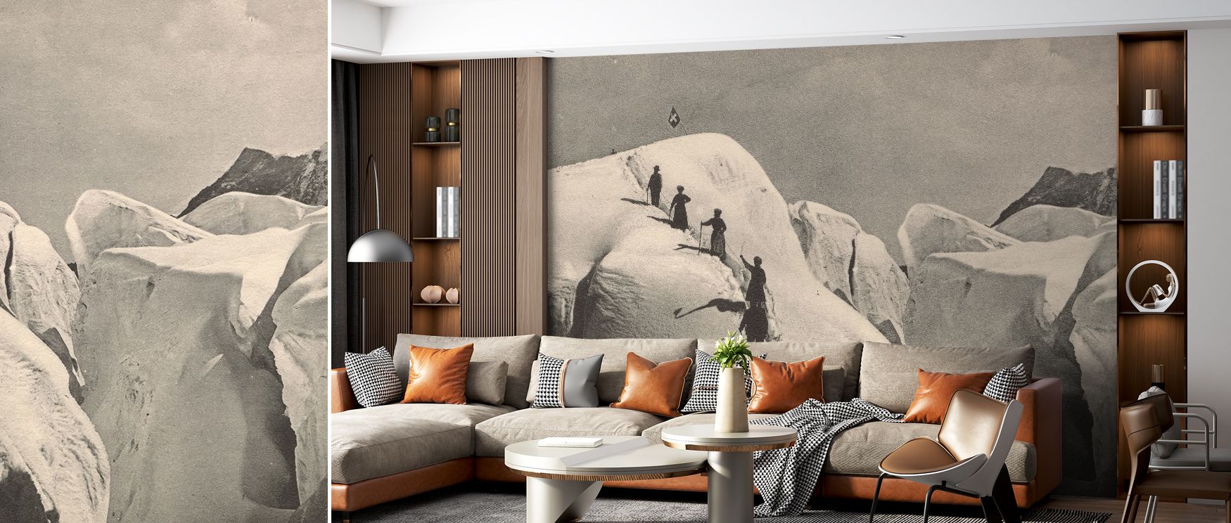Scenic Eismeer Heights wallpaper mural featuring serene skies and grand peaks turns interiors into sanctuaries of natural elegance, inspiring calmness and adventure in bedrooms or home offices. 