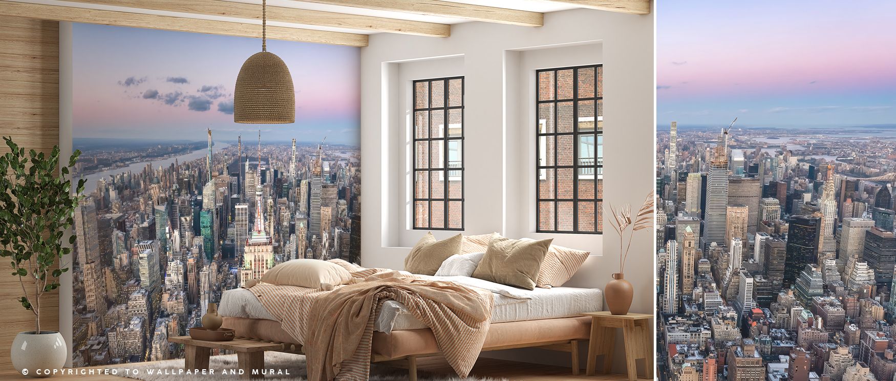 New York Cityscape wallpaper mural featuring Empire State Building captures urban sophistication and architectural beauty, perfect for stylish bedrooms or living rooms. 